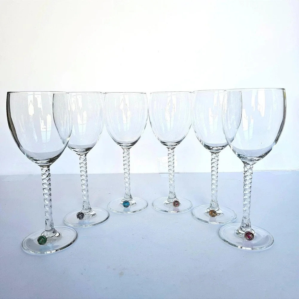 Vtg Cristal D'Arques Sophia Twist Stem Wine Water Glasses w/Charms Set 6 - 1518